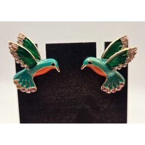 Betsy Johnson Colorful Whimsy Flying Crystal Enamel Hummingbird Stud Earrings